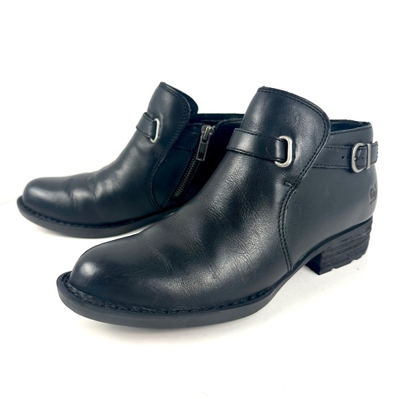 Born Kristina Black Leather Ankle Booties Size 6M - Picture 1 of 16